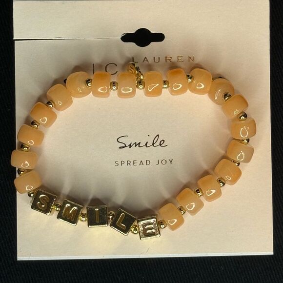 Lauren Conrad Peach Beaded Bracelet with “Smile” in Gold Beads - Picture 8 of 9